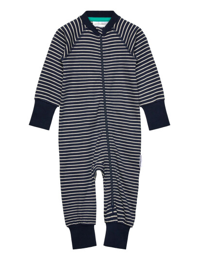 Geggamoja Pyjamas Two Way Zipper Navy Beige Stripe - Navy - 86/92