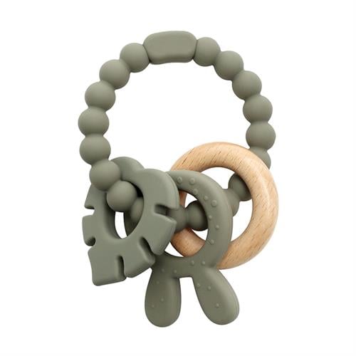 Magni Teether bracelet silicone with wooden ring leaves and bunny-ears appendix Green 5578 Magni Teether bracelet silicone with wooden ring leaves and bunny-ears appendix Green 5578