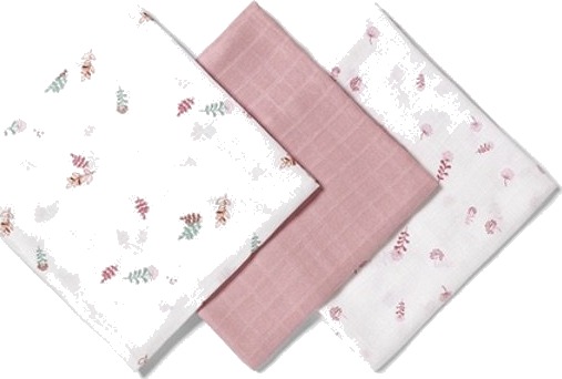Babyono Musselinkluter / Gulpekluter Organisk Bambus 3 pk   Pink Flower