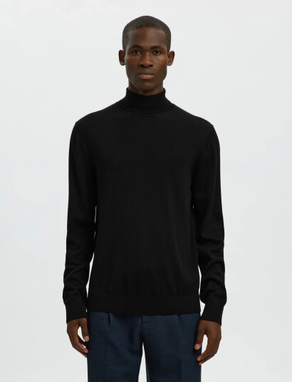 Selected Slhtray Ls Knit Merino Roll Neck Noos - Black - M