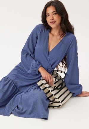 Happy Holly Jersey Structure Wrap Dress Blue 32/34