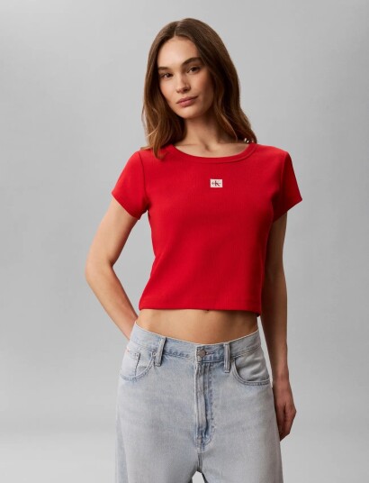 Calvin Klein Jeans Woven Label 2X2 Baby Rib Baby Te Red XL Calvin Klein Jeans Woven Label 2X2 Baby Rib Baby Te Red XL