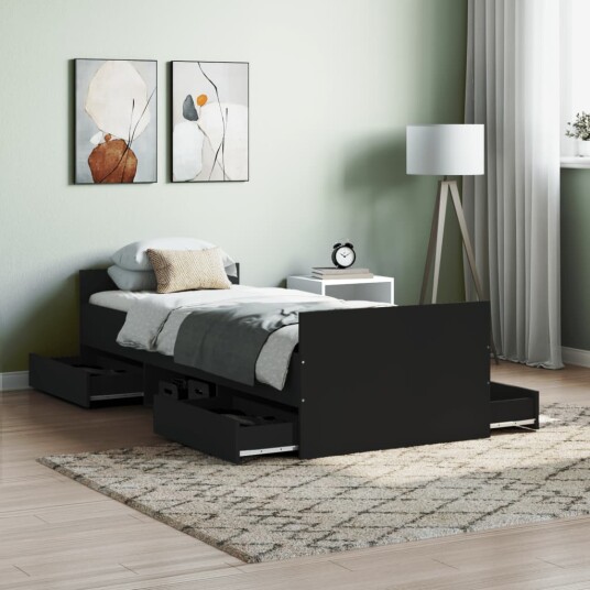 vidaXL Sengeramme med hode- og fotgavl svart 75x190 cm 8721012157743