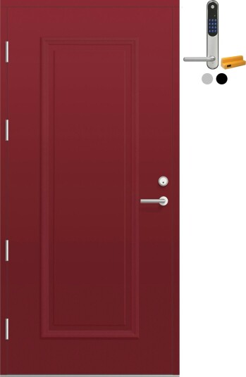 Ytterdør Bygg1 Fjord 06 med Yale Entrus BxH: 90x190 cm, Høyre, NCS S-4050-R, Mørk Rød, Yale Sølv