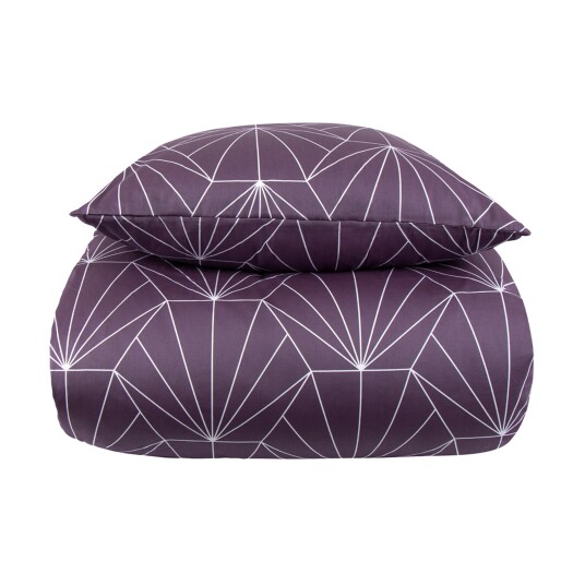 Borg Living Sengetøy dobbeltdyne - 200x200 cm - Vendbart design i 100% bomullssateng - Hexagon plomme - Sengesett fra By Night