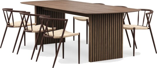 Richeto spisebord 240 cm med 6 Winston spisestoler - Røkt eik / Beige / Metallben røkt eik