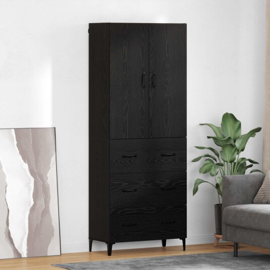 Høyskap Veggmontert Svart Eik 69,5 x 34 x 180 cm Konstruert tre