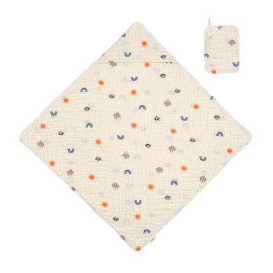 LÄSSIG nature Badehåndkle med hette + vaskehanske Blossom beige