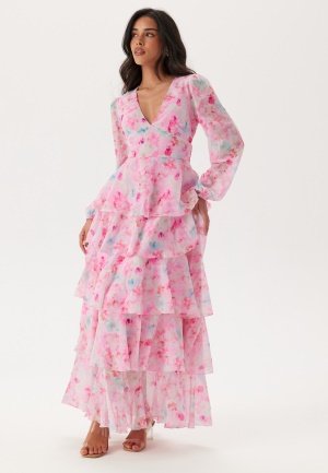 VERO MODA Vmfelicia Ls Ruffle Maxi Dress Pink Tulle Aop:flower Aop XS