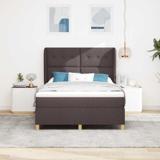  Seng med madrass Mørk brun 140x190 cm Stoff