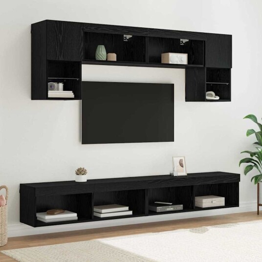 TV veggenheter med LED 6 pcs Svart Eik Konstruert tre TV veggenheter med LED 6 pcs Svart Eik Konstruert tre