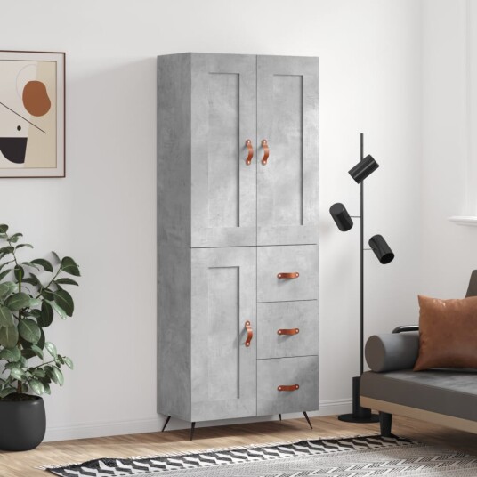 vidaXL Highboard betong grå 69,5x34x180 cm konstruert tre 8720845494032
