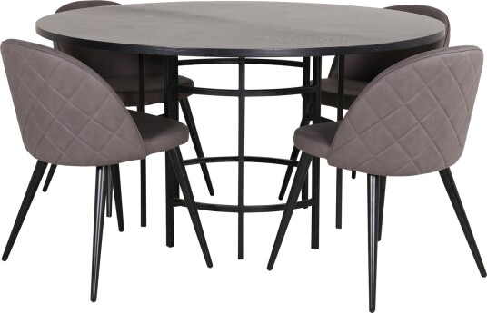 Copenhagen Spisegruppe 140 cm Rund med 4 Velvet Stoler - Sort
