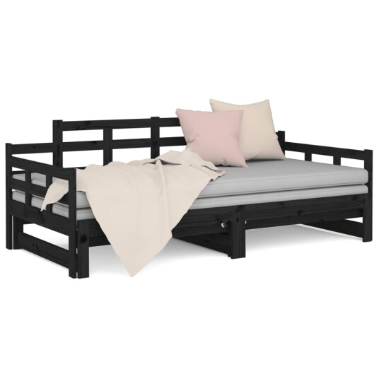 vidaXL Uttrekkbar dagseng svart heltre furu 2x(90x200) cm