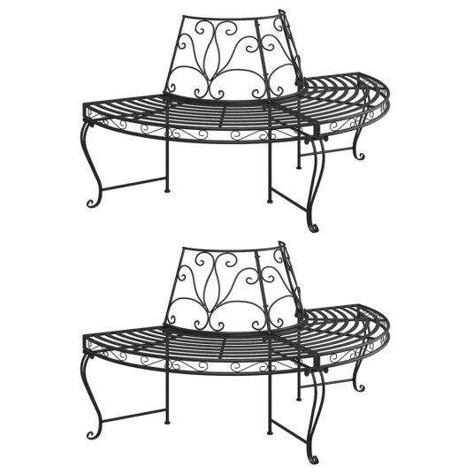 vidaXL Benk halvrund tre 2 stk Ø160 cm svart stål vidaXL Benk halvrund tre 2 stk Ø160 cm svart stål