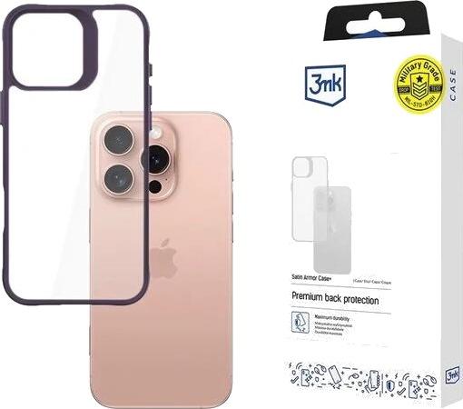 3mk Satin Armor Case+ Purple for Apple iPhone 16 Pro Transparent