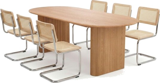 Noira spisegruppe rektangulær 220 cm eik med 8 Build spisestoler Eik Noira spisegruppe rektangulær 220 cm eik med 8 Build spisestoler Eik