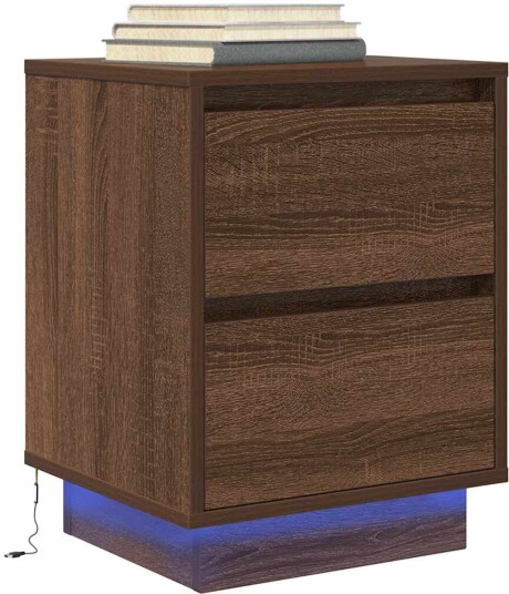Nattbord med LED brun eik 38x34x50 cm