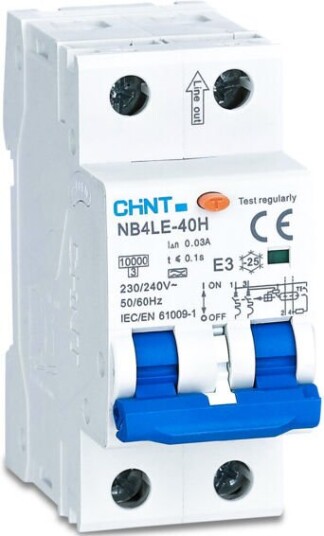 Chint Jordfeilautomat elektronisk 2pol 20A B-kar Type A 30mA 10kA - 1604535