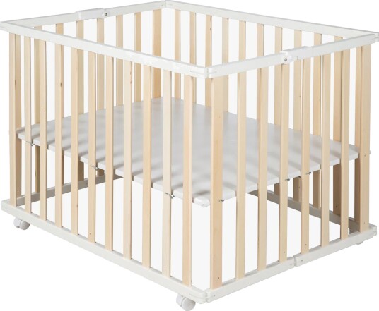 Roba Sammenleggbar Lekegrind Med Hjul Wood White Roba Sammenleggbar Lekegrind Med Hjul Wood White