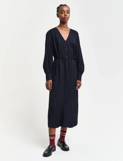 GANT Relaxed Satin Stripe Shirt Dress - Black - 44