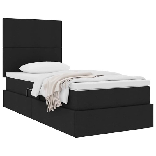Seng med lagring og madrass Svart 100 x 200 cm Polyester
