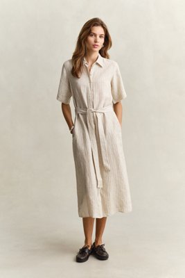GANT Striped Linen Ss Shirt Dress Beige 36 GANT Striped Linen Ss Shirt Dress Beige 36