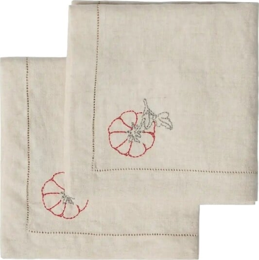 Garbo&Friends Linen Embroidered Linen Napkin 2 Pack Cream 40X40CM Garbo&Friends Linen Embroidered Linen Napkin 2 Pack Cream 40X40CM