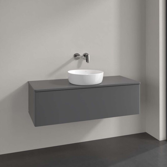 Villeroy & Boch Antao Servantskap med 1 skuff 120x50x36 cm m/lys Antrasitt Matt Villeroy & Boch Antao Servantskap med 1 skuff 120x50x36 cm m/lys Antrasitt Matt