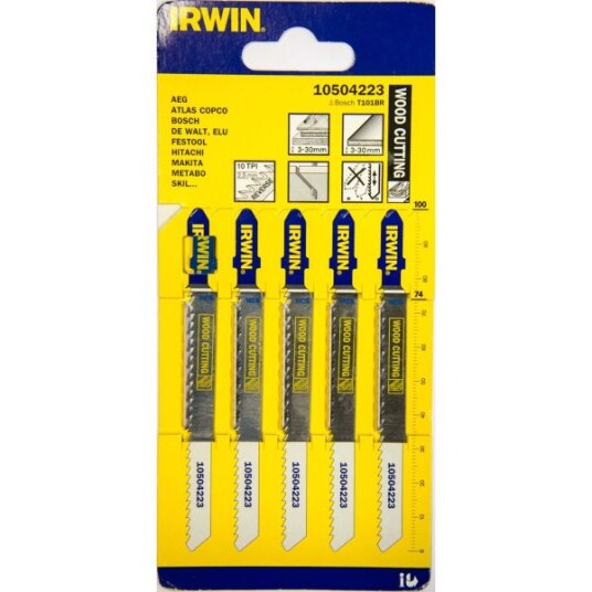 Irwin T101BR stikksagblad for tre og laminat 100 mm 10 TPI 5-pakning
