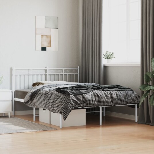 vidaXL Sengeramme i metall med hodegavl hvit 140x190 cm 8721012210493