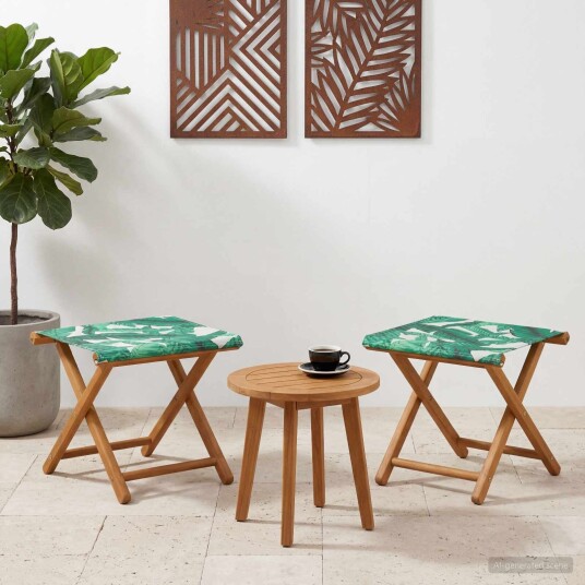 vidaXL Hage Stol 2 pcs Solid Eucalyptus Tre Bladmønster