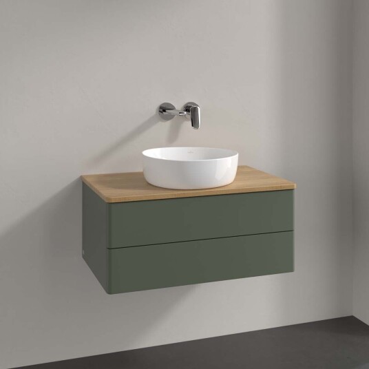 Villeroy & Boch  Antao Servantskap med 2 skuffer 80x50x36 cm u/lys Grønn Matt/Eik