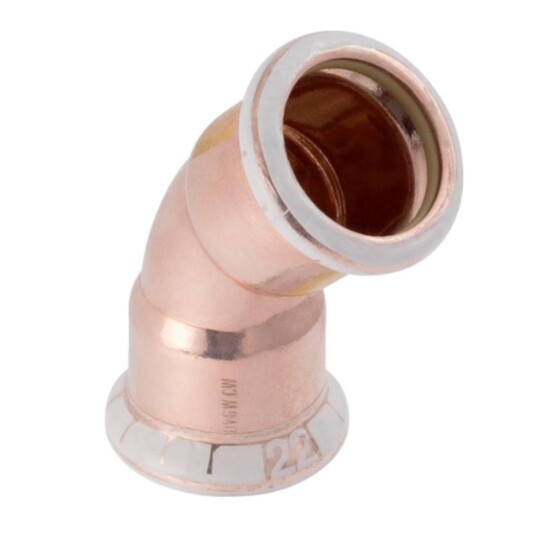Geberit Mapress 18mm 45° Kobberbøy med 2 Muffer for Gass Pressfitting