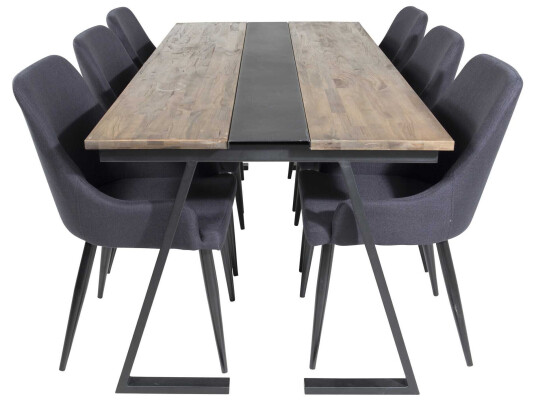 Venture Design Jakarta & Plaza spisegruppe Natur/svart 6 st stoler & bord 200 x 90 cm