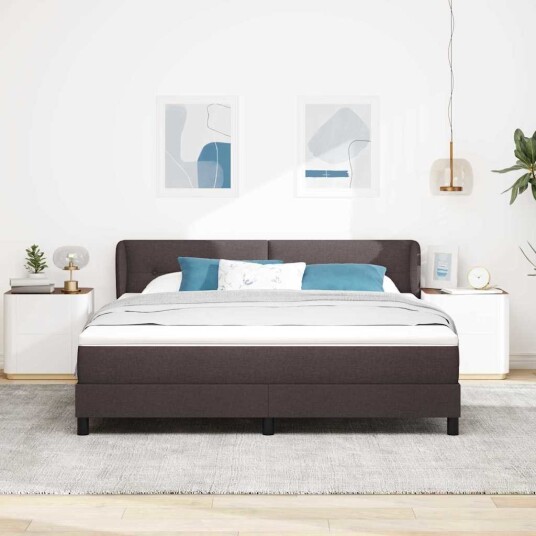 Box Spring Seng med Madrass Mørk Brun 180x200 cm Stoff