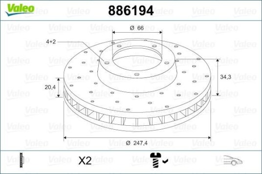 Bremseskive VALEO 886194