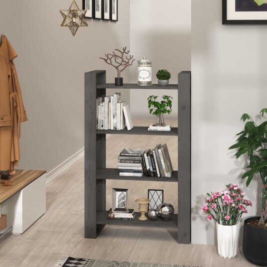 vidaXL Bokhylle/romdeler gr? 80x35x125 cm heltre furu