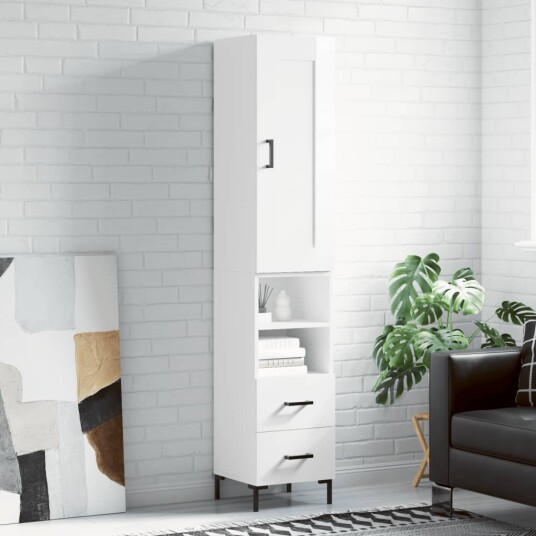 vidaXL Highboard høyglans hvit 34,5x34x180 cm konstruert tre 8720845496814