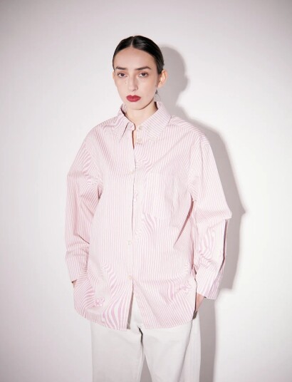 Brixtol Textiles Rhona Pink Glitch Stripe Pink L Brixtol Textiles Rhona Pink Glitch Stripe Pink L