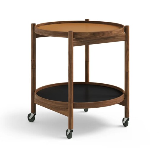 Brdr. Krüger Bølling Tray Table model 50 rullebord clay, oljet valnøttstativ Brdr. Krüger Bølling Tray Table model 50 rullebord clay, oljet valnøttstativ