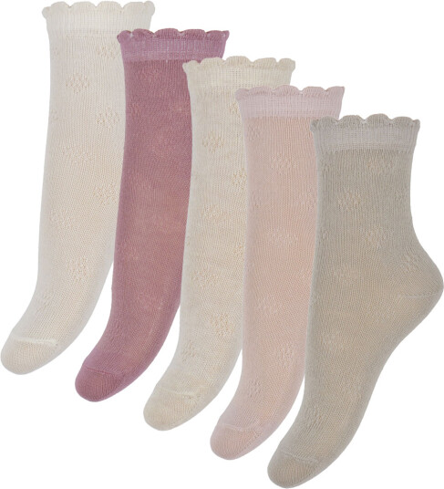 Minymo Sokker 5 pack Shell m. Hullmønster Minymo 15/18 Sokker Beige Hvit Rosa
