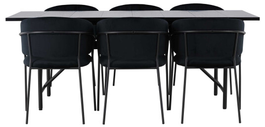 Venture Design Astrid & Selma spisegruppe Svart/svart 6 stoler & bord 200 x 90 cm
