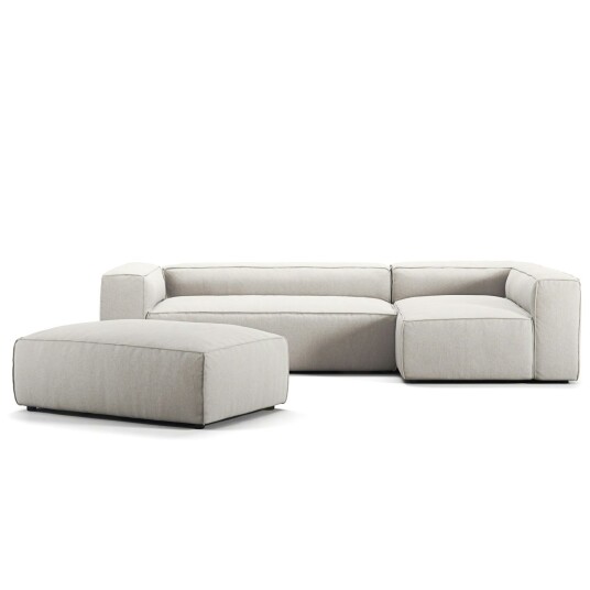 Decotique Grand 4 Seter Sofa Divan Høyre åpent endestykke med Fotskammel Moon White