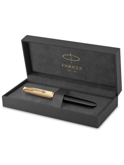Parker 51 Fountain Pen  Deluxe Svart Barrel with Gull Trim  Fine 18k Gull Nib with Svart Ink Cartridge  Gift Box