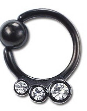 Utgått Three Shiny Stones Black PVD BCR Piercing 1.6 x 12 mm