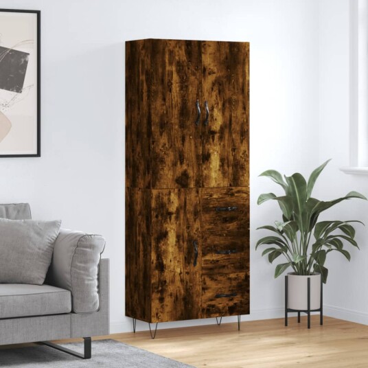 vidaXL Highboard røkt eik 69,5x34x180 cm konstruert tre 8720845475161