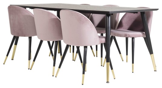 Venture Design Dipp & Velvet spisegruppe Svart/svart 6 st stoler & bord 180 x 90 cm