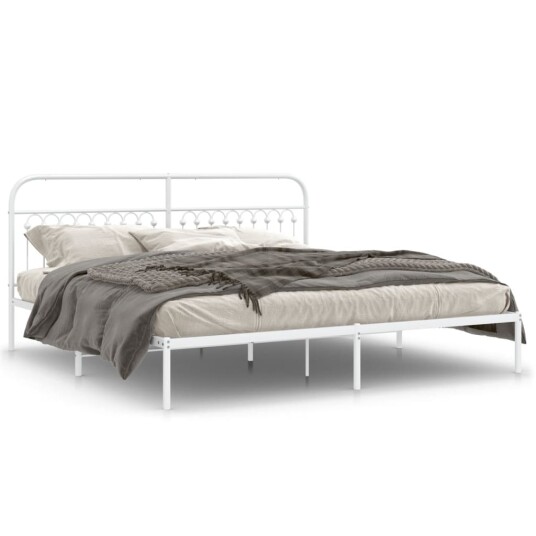  Sengeramme i metall med hodegavl hvit 193x203 cm 8721102645440