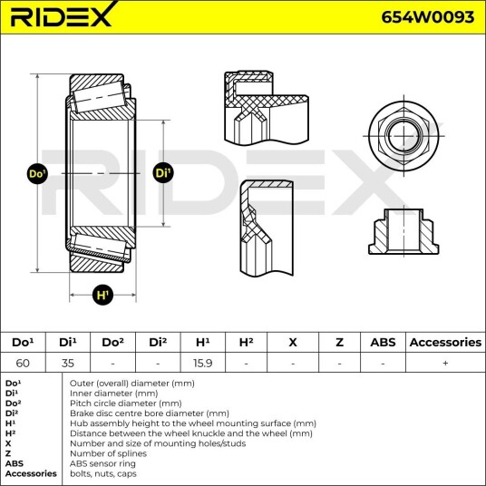 RIDEX 654W0093 Hjullager